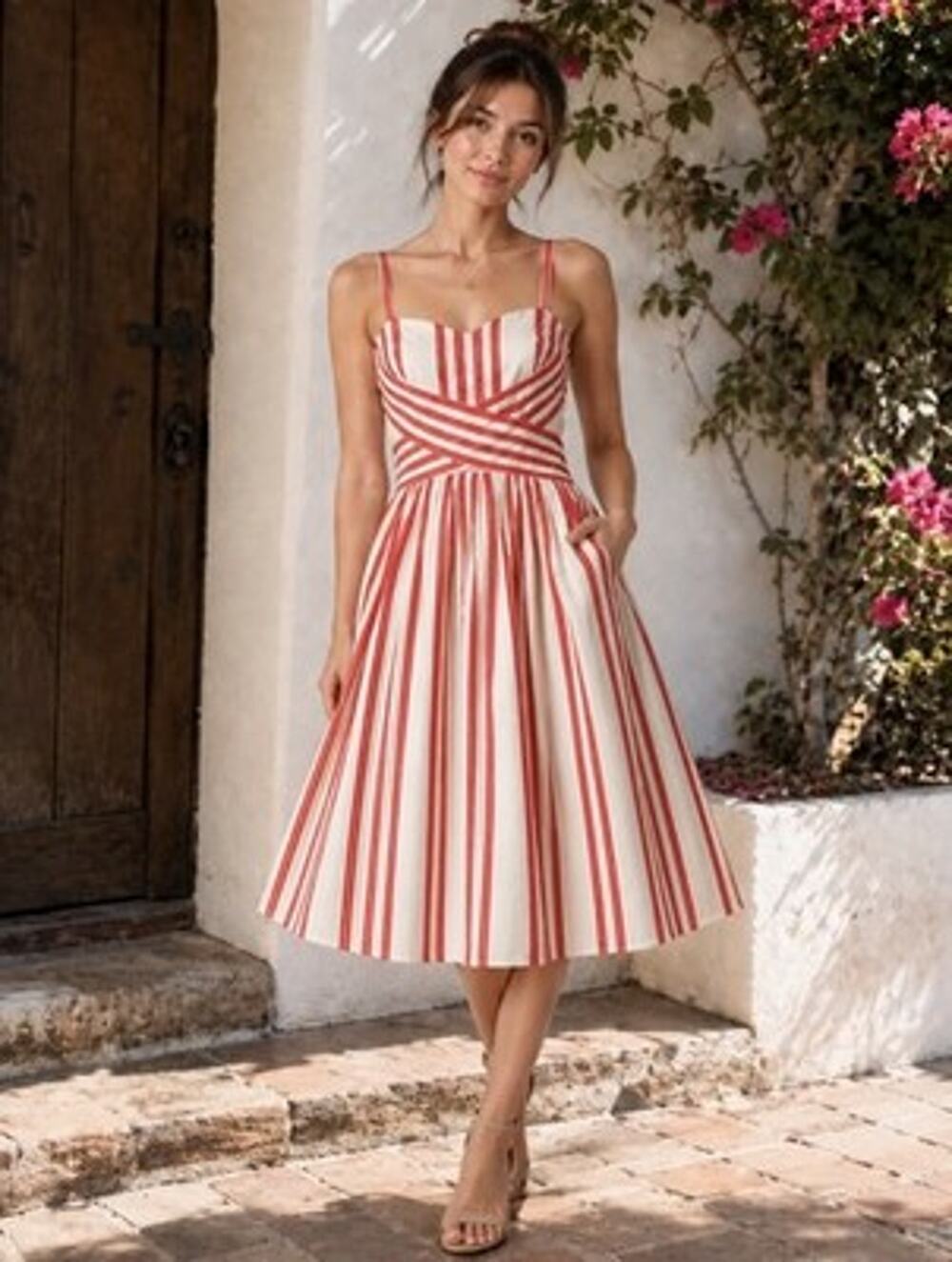 Odille Anthropology Red White Striped Dress Sz 4 Nautical Coastal Romantic Date